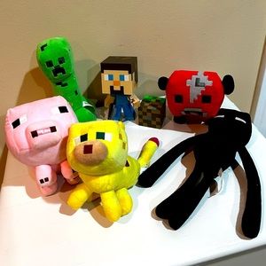 lot of MINECRAFT Mojang plushies Steve + ocelot creeper mooshroom pig enderman
